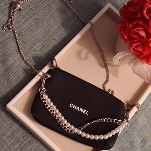 Chanel GWP Black Pearl-Accent Chain Crossbody Bag.Chain & Charms Added.